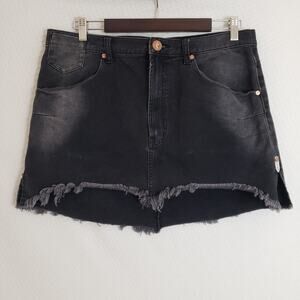One X One Teaspoon‎ Womens Sz 32 Vanguard Mid-Waist Denim Skirt Distressed Black